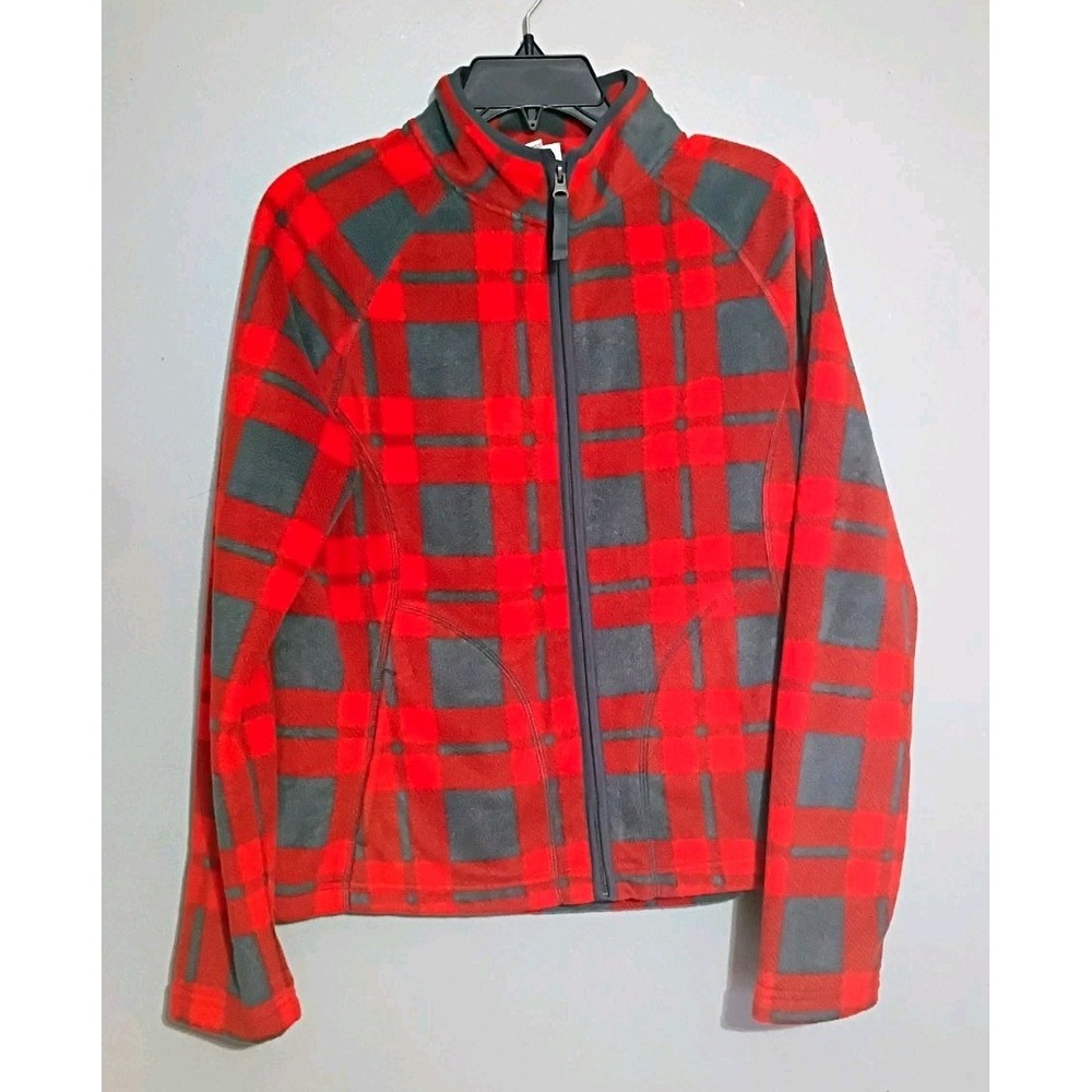 Merona Women's Plaid Jacket Red Gray Full Zip Pockets Long Sleeve Size M